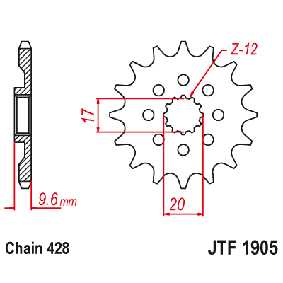 pinhao-jt-sprockets-jtf1905-ktm-sx-85-2018-2024-dimensions