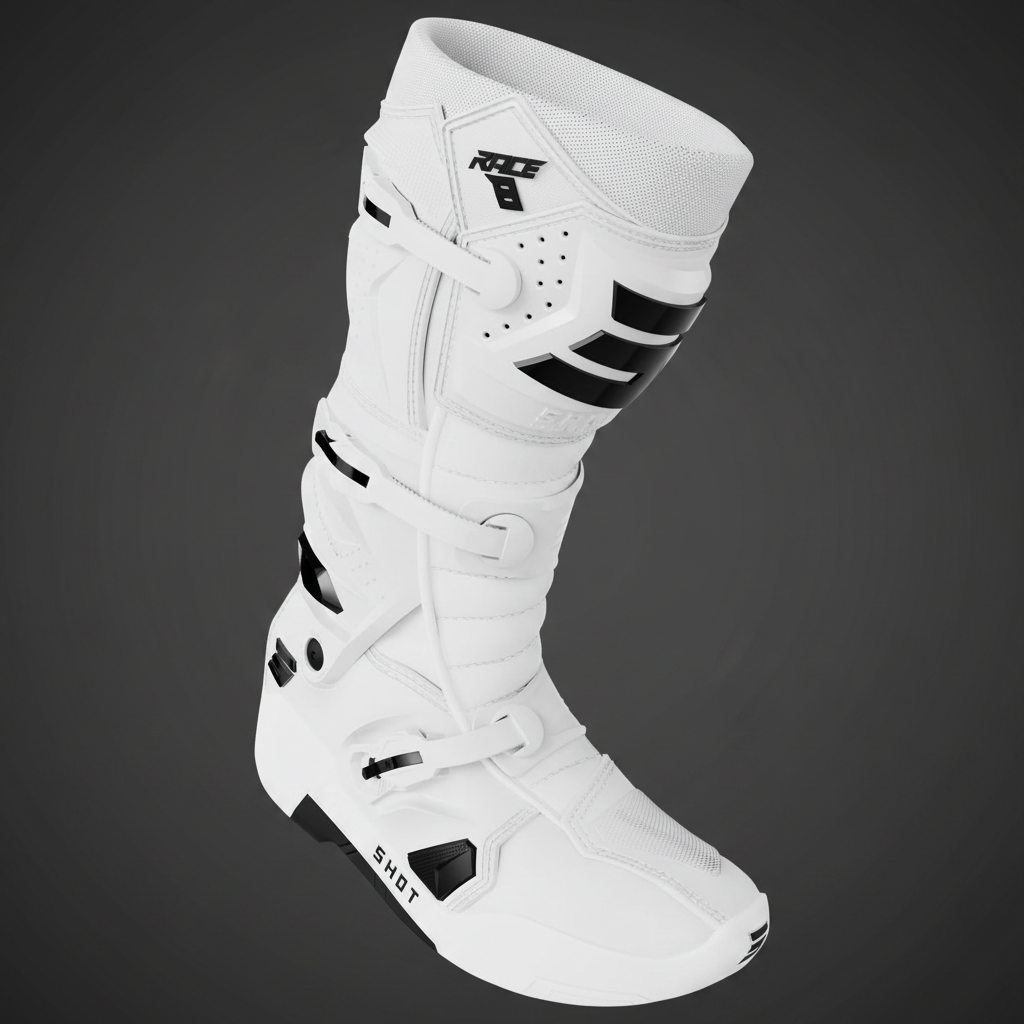 Botas Shot Race 8 White frente - fundo garagem